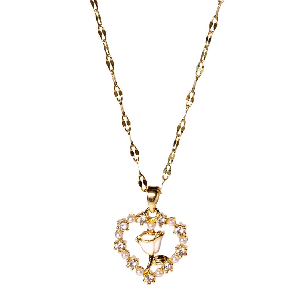 Halssmykke FlowerHeart, Titanium stål, nikkelfritt, Gullforgylt fra LØW Jewelry