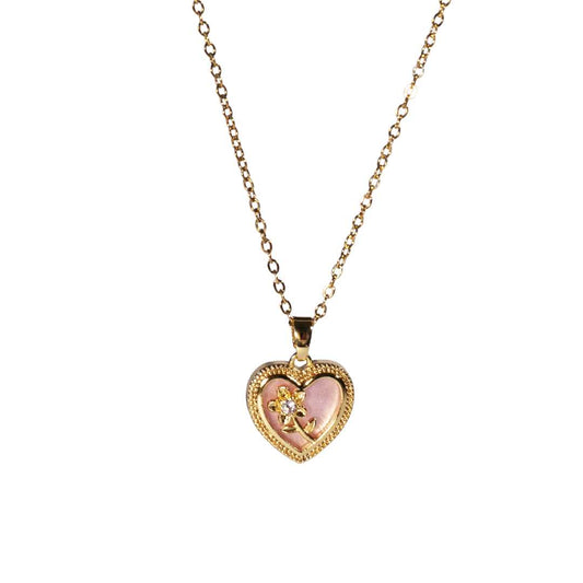 Halssmykke PinkFlowerHeart, Rustfritt stål, nikkelfritt, gullfarget fra LØW