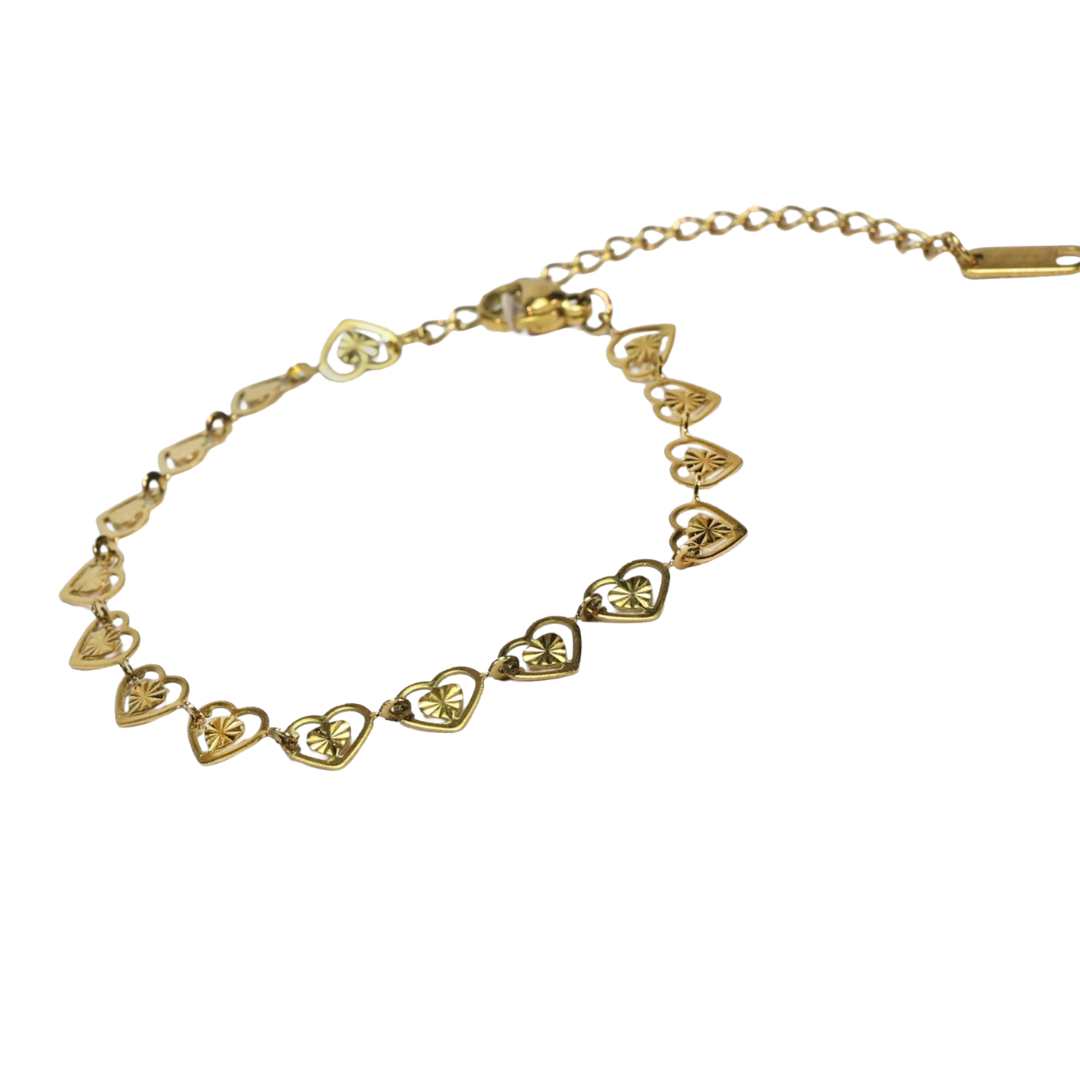 Armbånd Dobbel Hjerter, rustfritt stål, nikkelfritt, 18K gullbelagt fra LØW