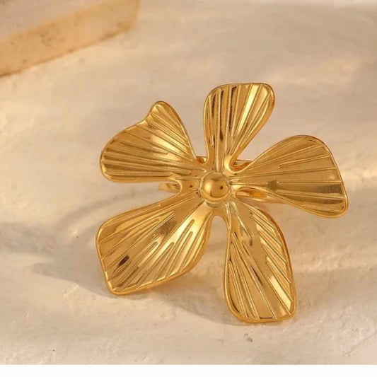 Ring FlowerPower, rustfritt stål, nikkelfritt, 18K gullbelagt fra LØW Jewelry