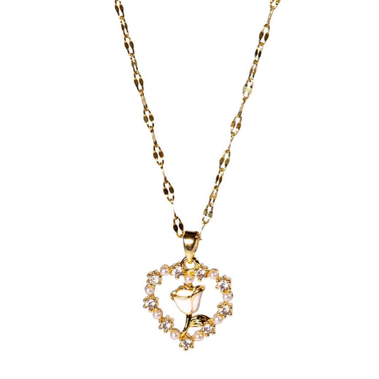Halssmykke FlowerHeart, Titanium stål, nikkelfritt, Gullforgylt fra LØW Jewelry