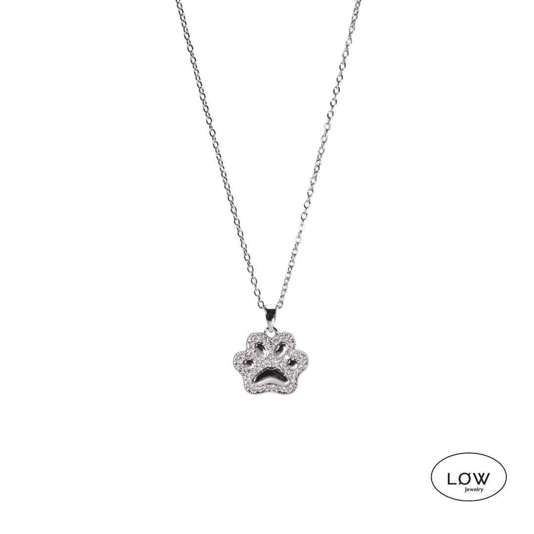 Paw Print Necklace – 18K White Gold