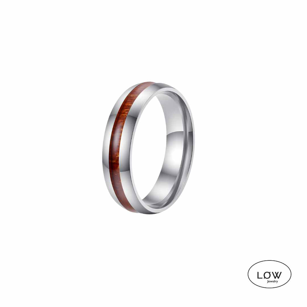Wood Inlay Ring – Stainless Steel LØW Jewelry