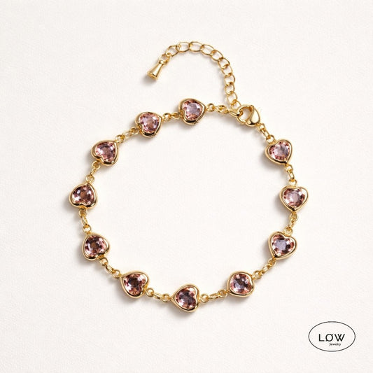 Light Pink Glass Heart Bracelet – lyserosa hjertearmbånd