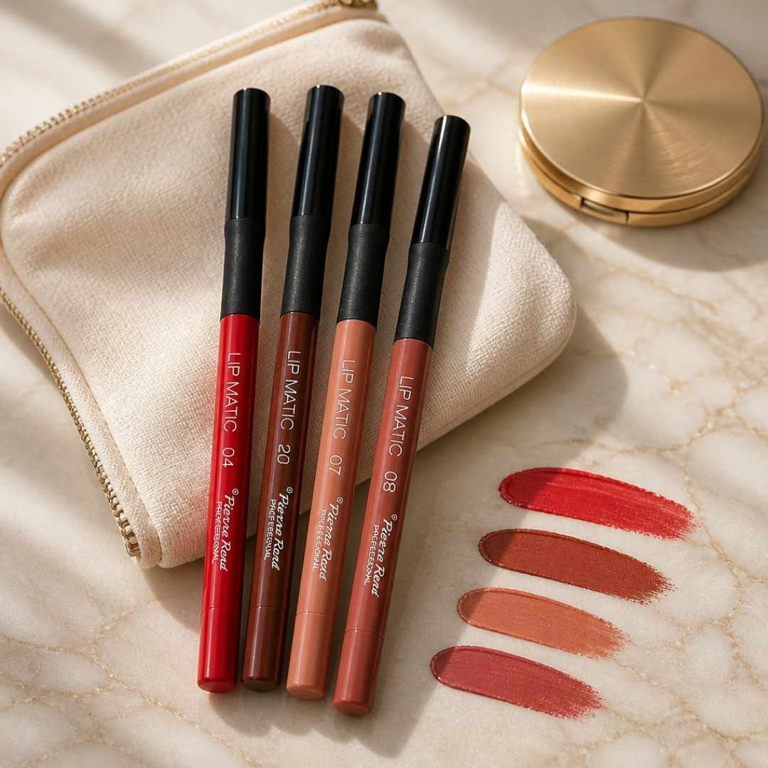  Pierre René Lip Matic Lipliner er en vannfast lipliner i twist-format (ingen spissing) som gir presis definisjon og bedre hold under gloss eller lip oil.