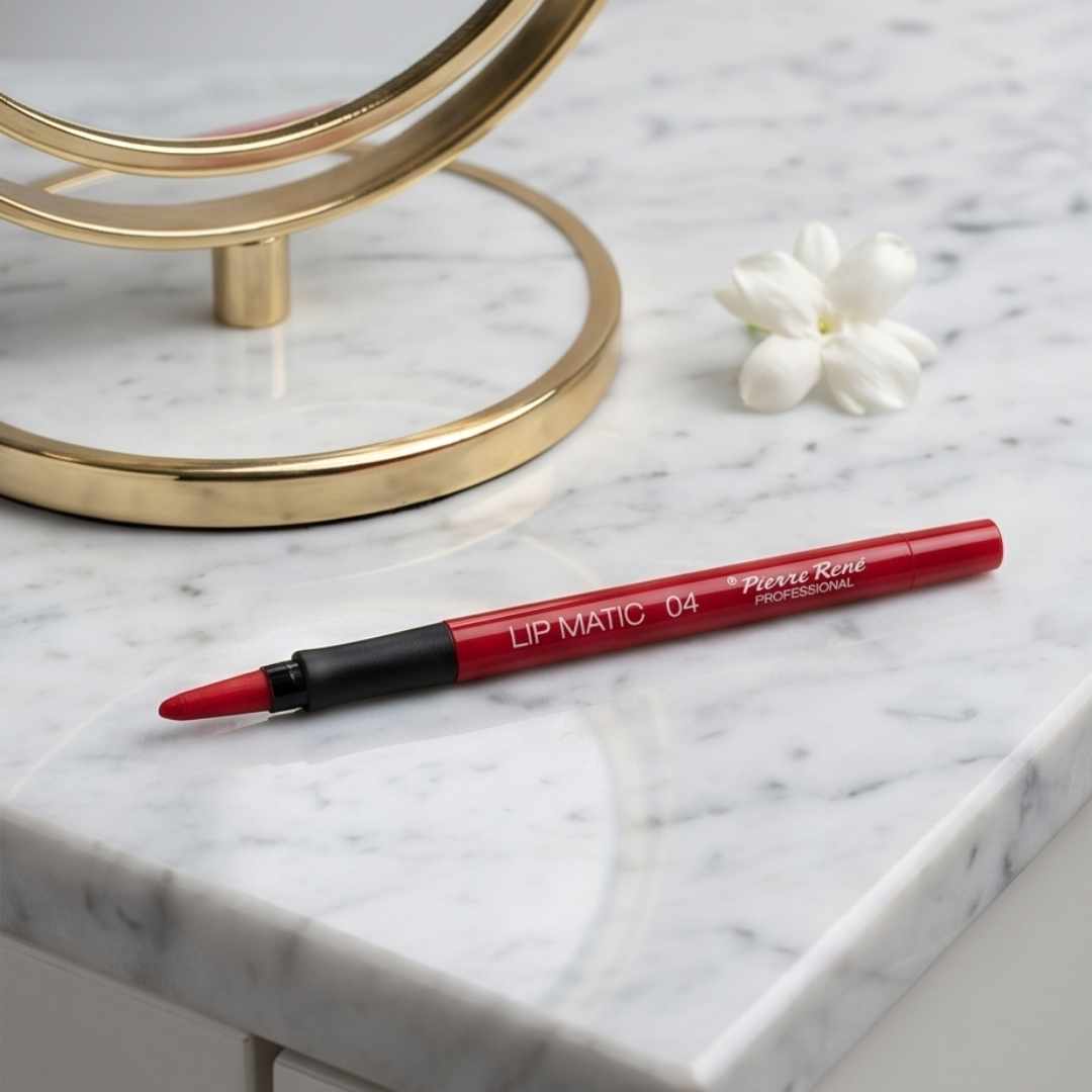  Pierre René Lip Matic Lipliner er en vannfast lipliner i twist-format (ingen spissing) som gir presis definisjon og bedre hold under gloss eller lip oil.