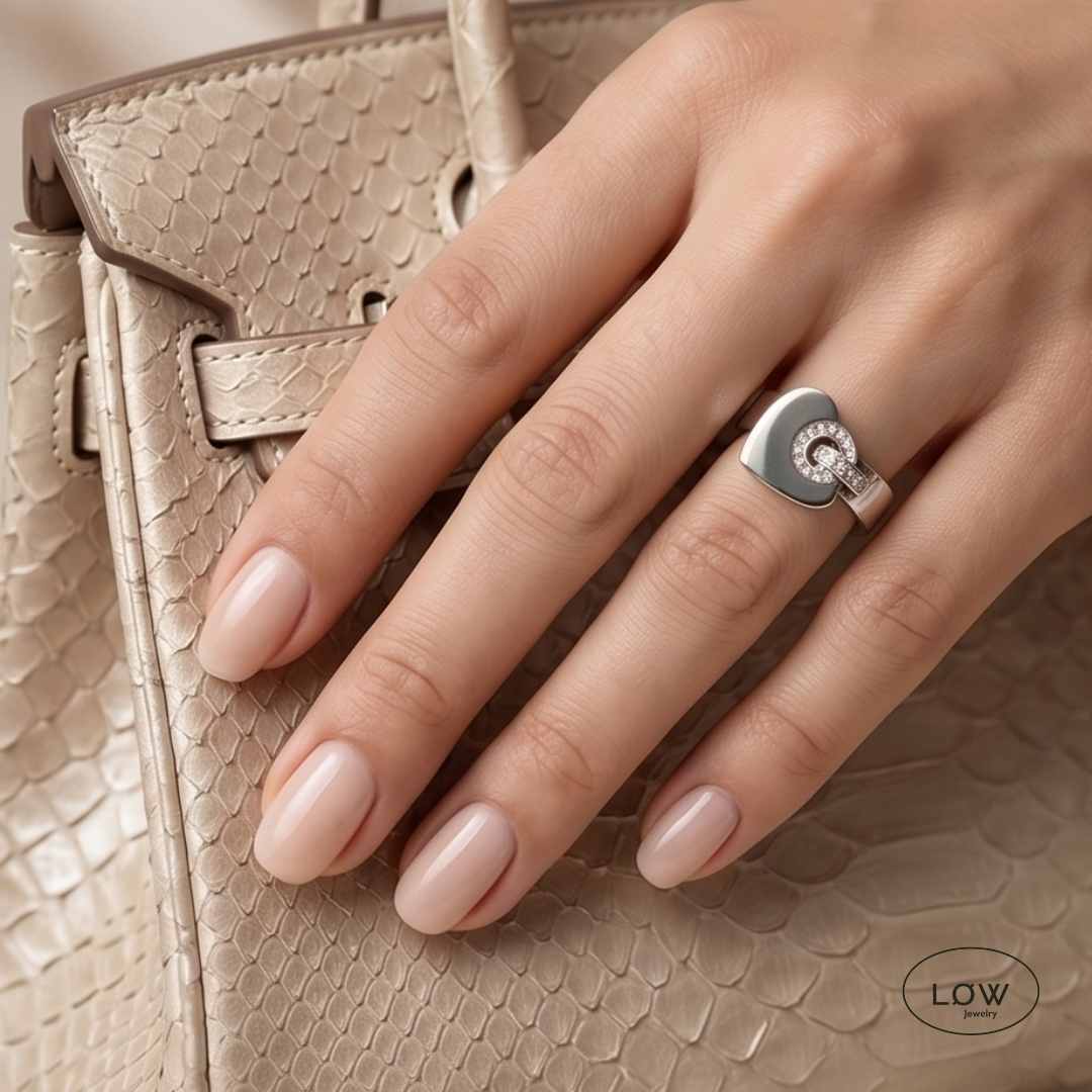 LoveHeart Charms Ring Silver fra LØW Jewelry charmsring med hjerte og zircon stainless steel 18K hvitt gull
