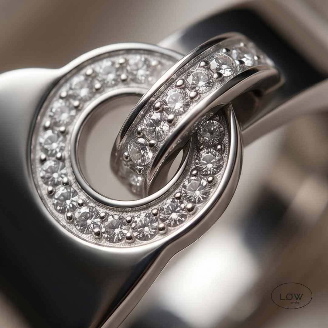 LoveHeart Charms Ring Silver fra LØW Jewelry charmsring med hjerte og zircon stainless steel 18K hvitt gull