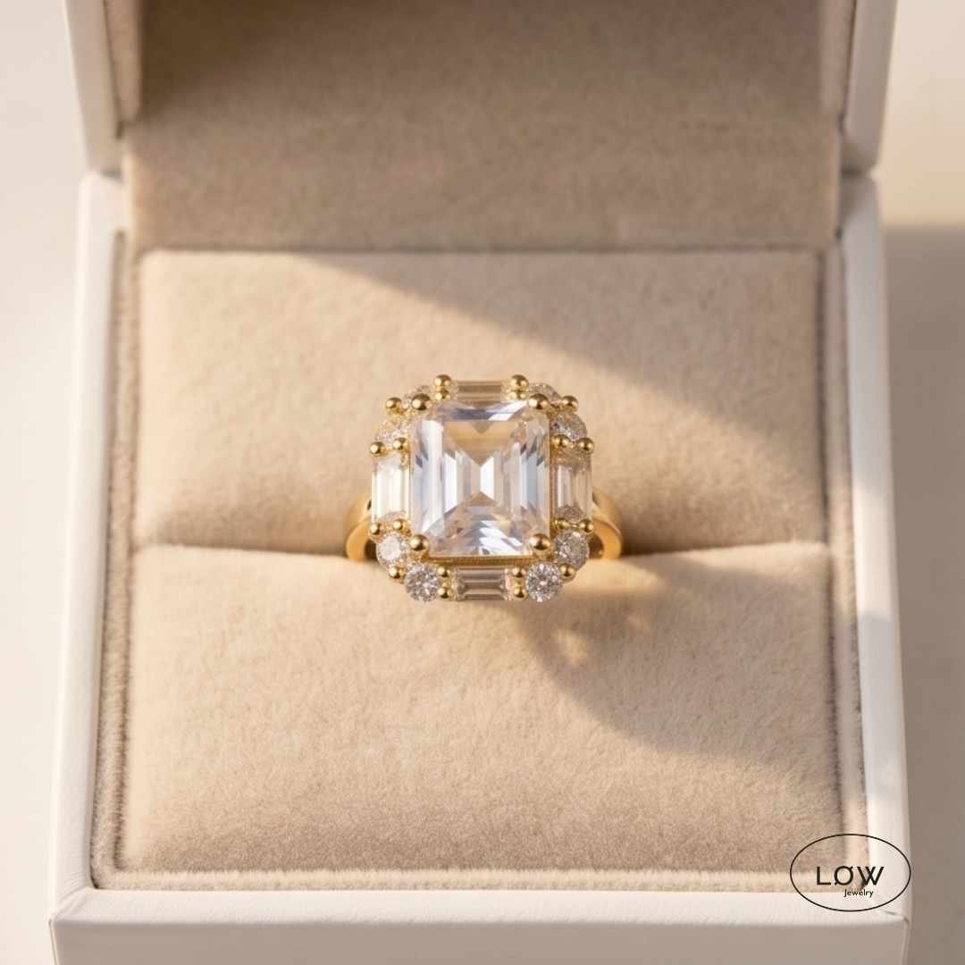 Lumière Solitaire Open Ring Gold fra LØW Jewelry justerbar