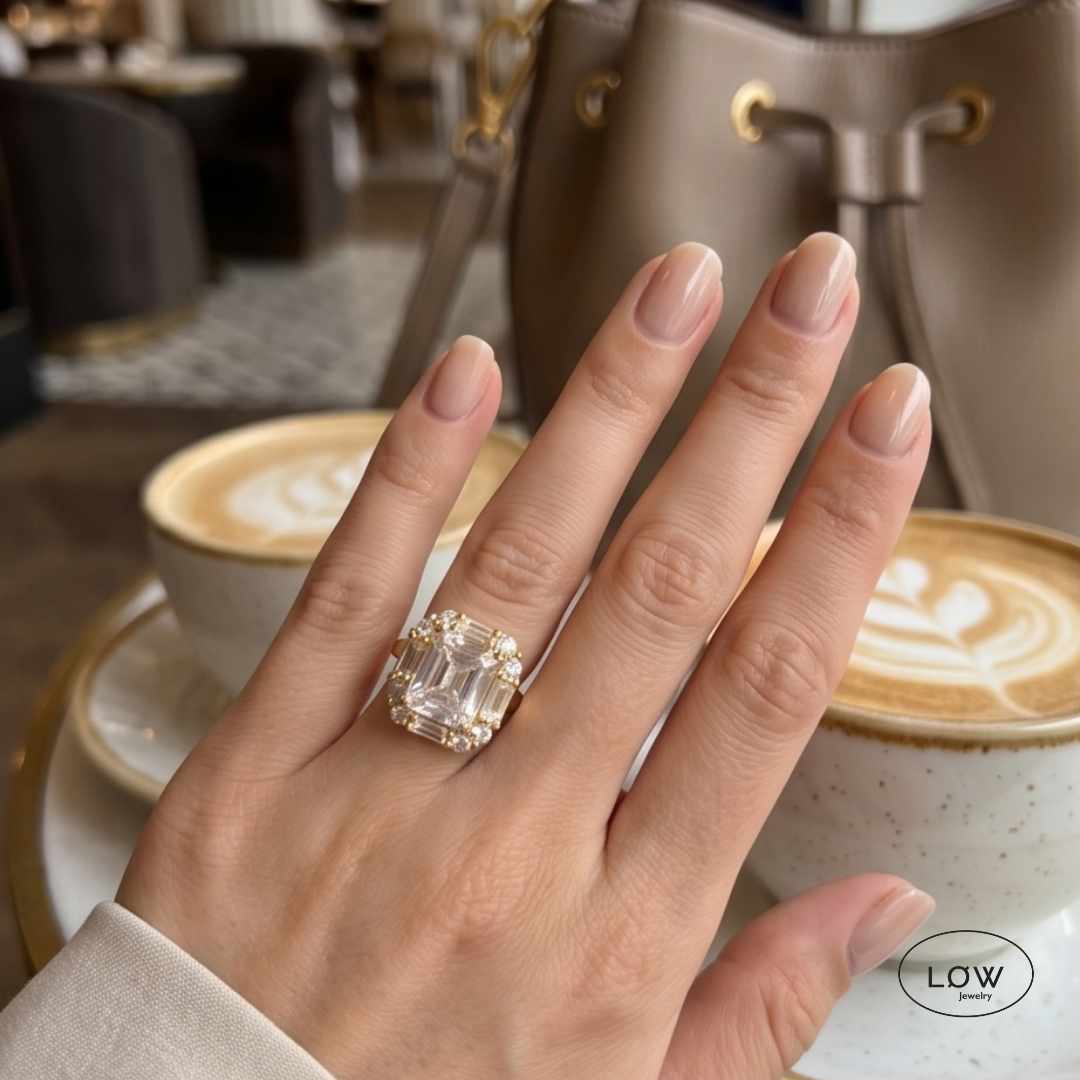 Lumière Solitaire Open Ring Gold fra LØW Jewelry justerbar