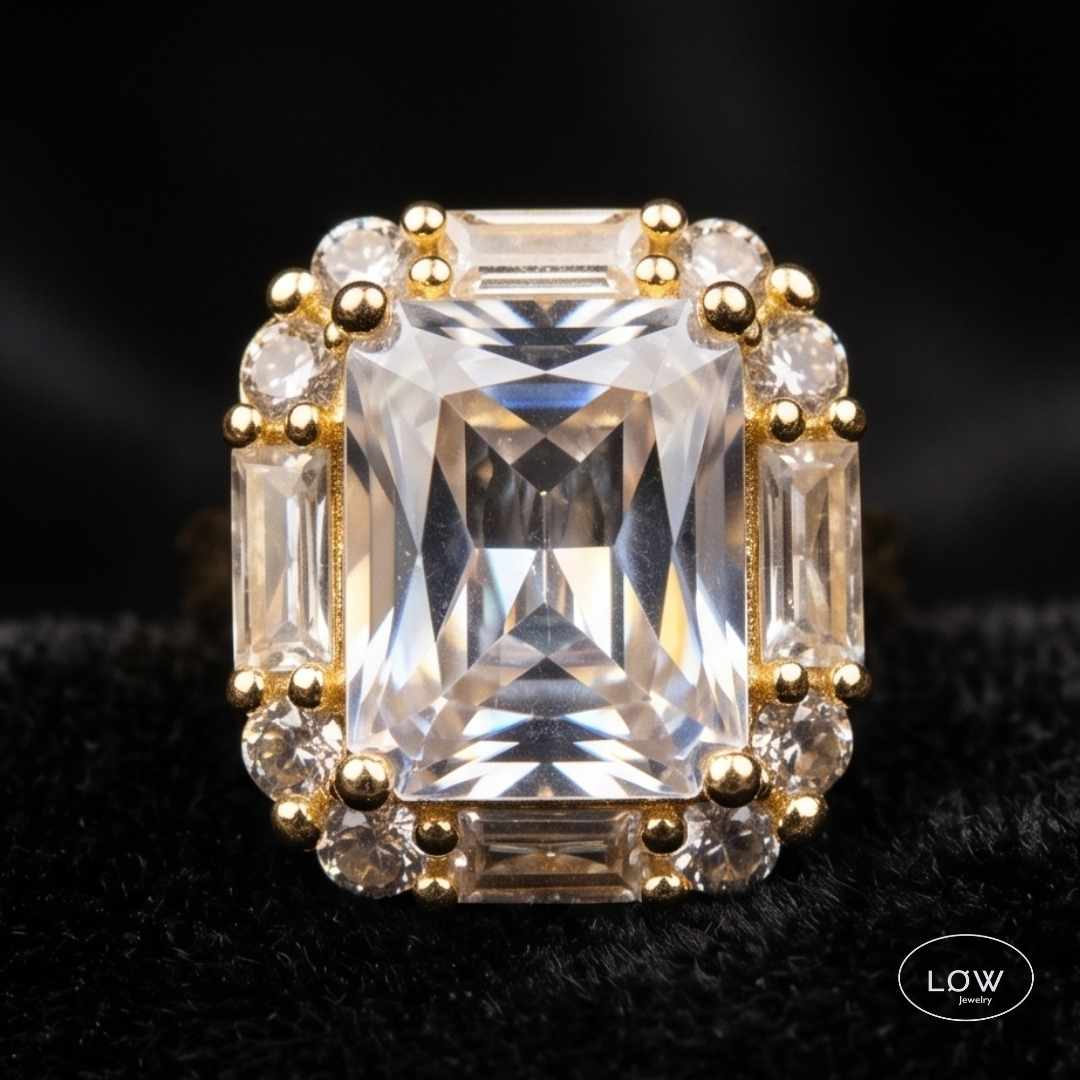 Lumière Solitaire Open Ring Gold fra LØW Jewelry justerbar