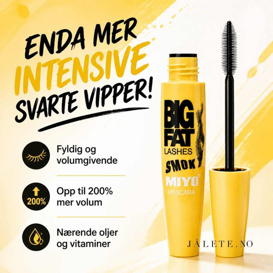 MIYO Big Fat Smokey Mascara er en vegansk mascara som gir opptil 200 % fyldigere vipper med intens smokey-effekt. Med pleiende ingredienser og silikonbørste.
