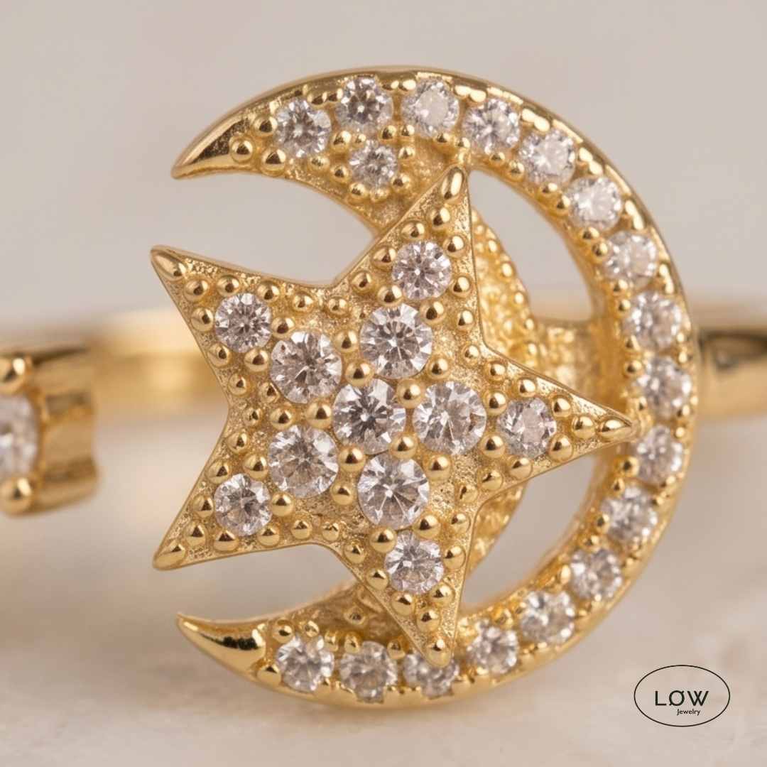 Moon Star Spinner Ring Gold fra LØW Jewelry fidget stressring open ring justerbar ring