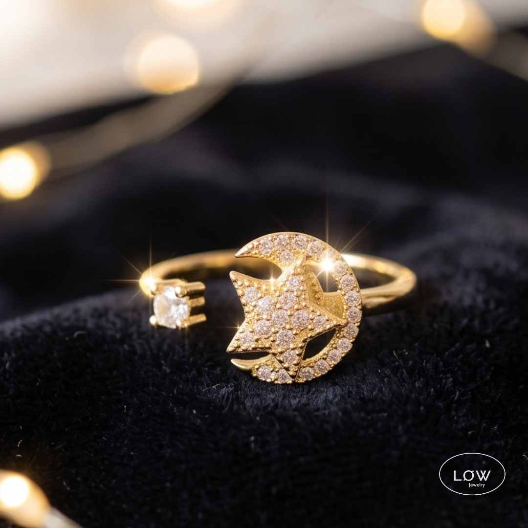 Moon Star Spinner Ring Gold fra LØW Jewelry fidget stressring open ring justerbar ring