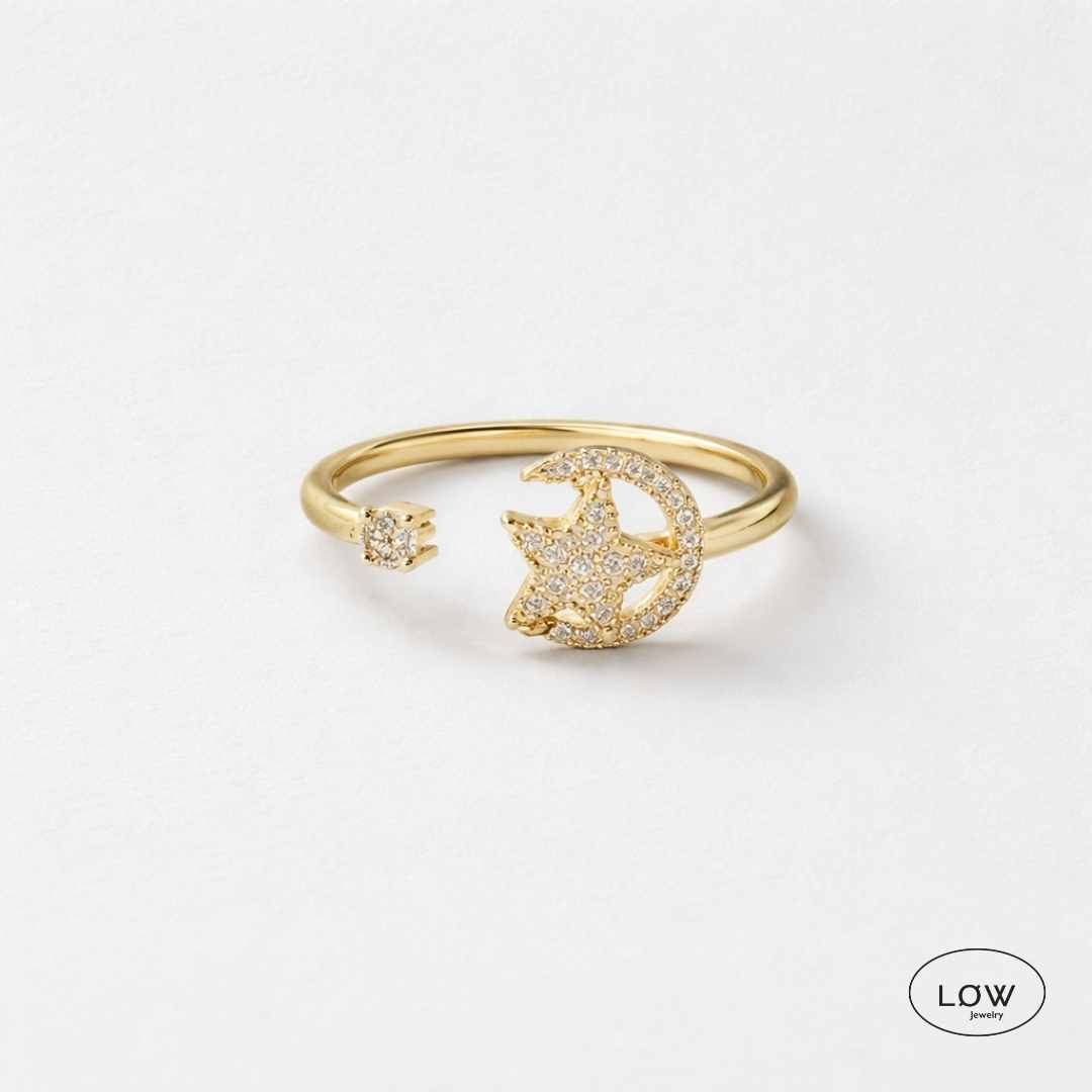 Moon Star Spinner Ring Gold fra LØW Jewelry fidget stressring open ring justerbar ring