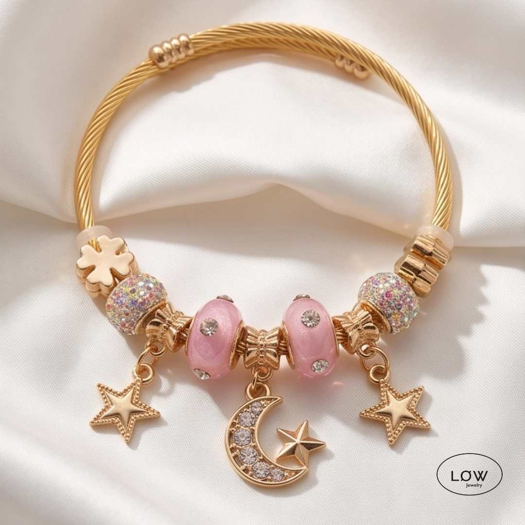 Charms armbånd ferdig fylt charmsarmbånd LØW Jewelry rosa