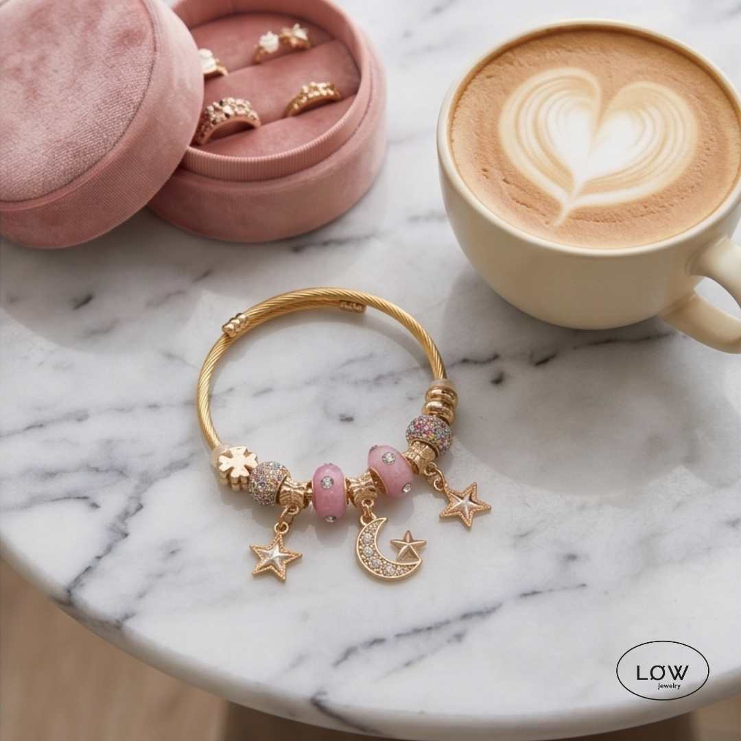 Charms armbånd ferdig fylt charmsarmbånd LØW Jewelry rosa