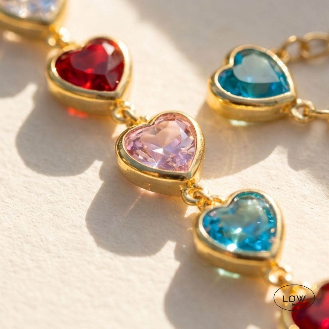 Multi Color Glass Heart Bracelet – flerfarget hjertearmbånd