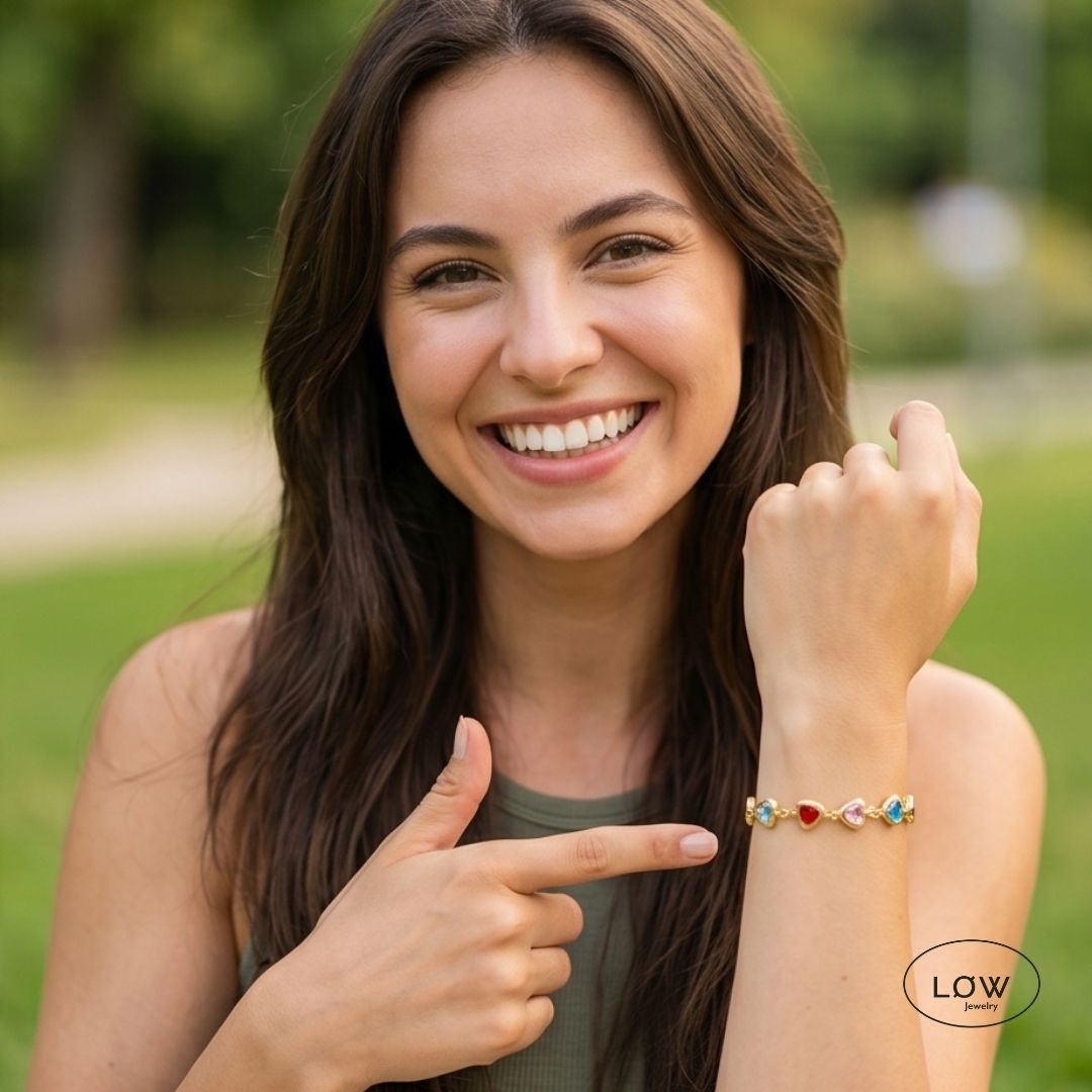 Multi Color Glass Heart Bracelet – flerfarget hjertearmbånd