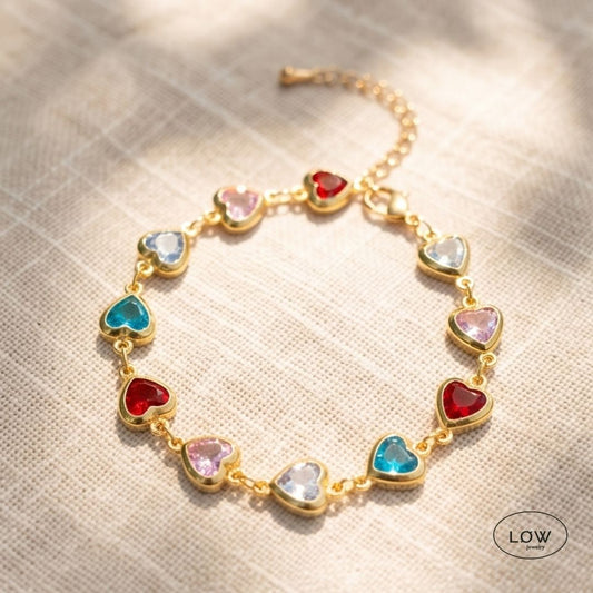 Multi Color Glass Heart Bracelet – flerfarget hjertearmbånd