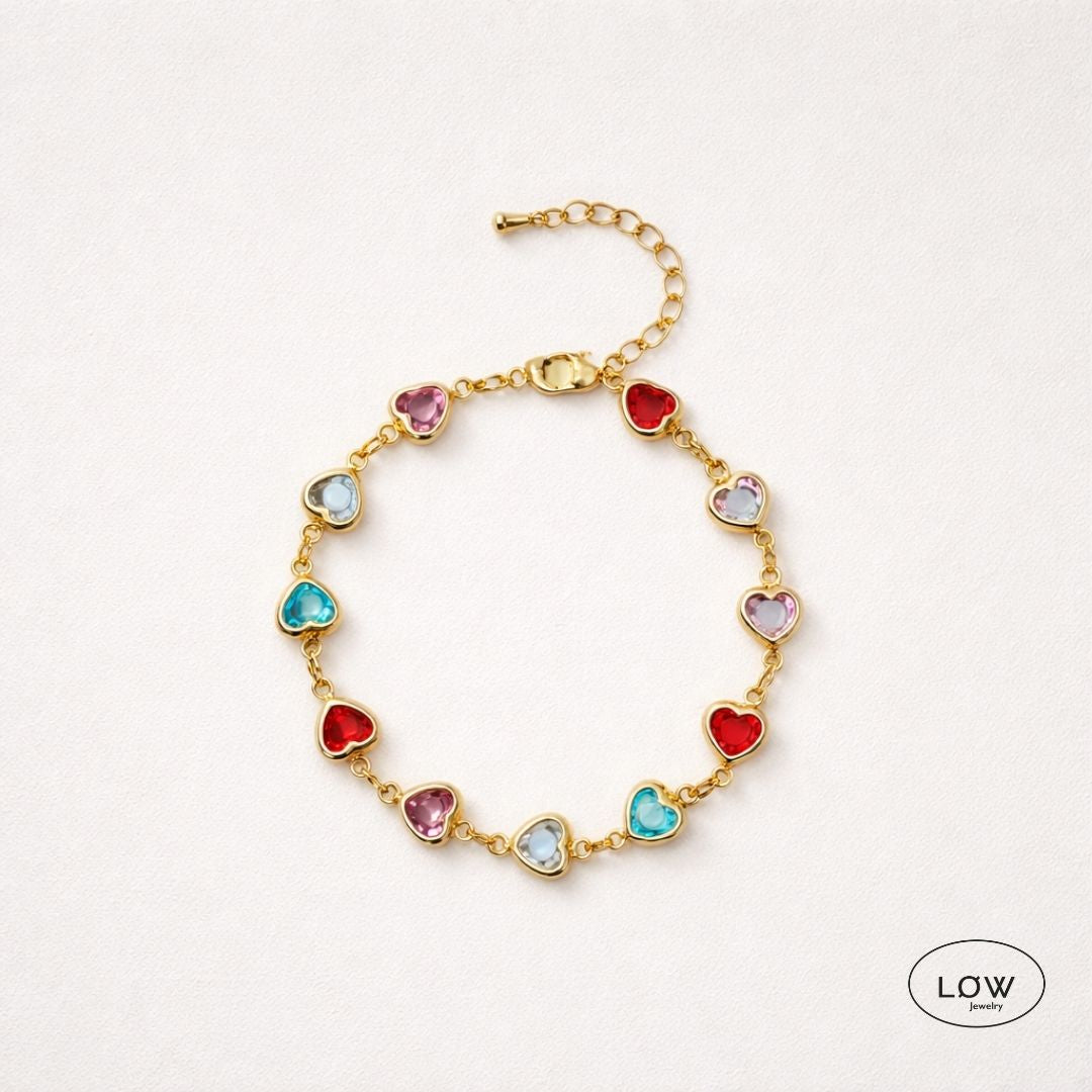 Multi Color Glass Heart Bracelet – flerfarget hjertearmbånd