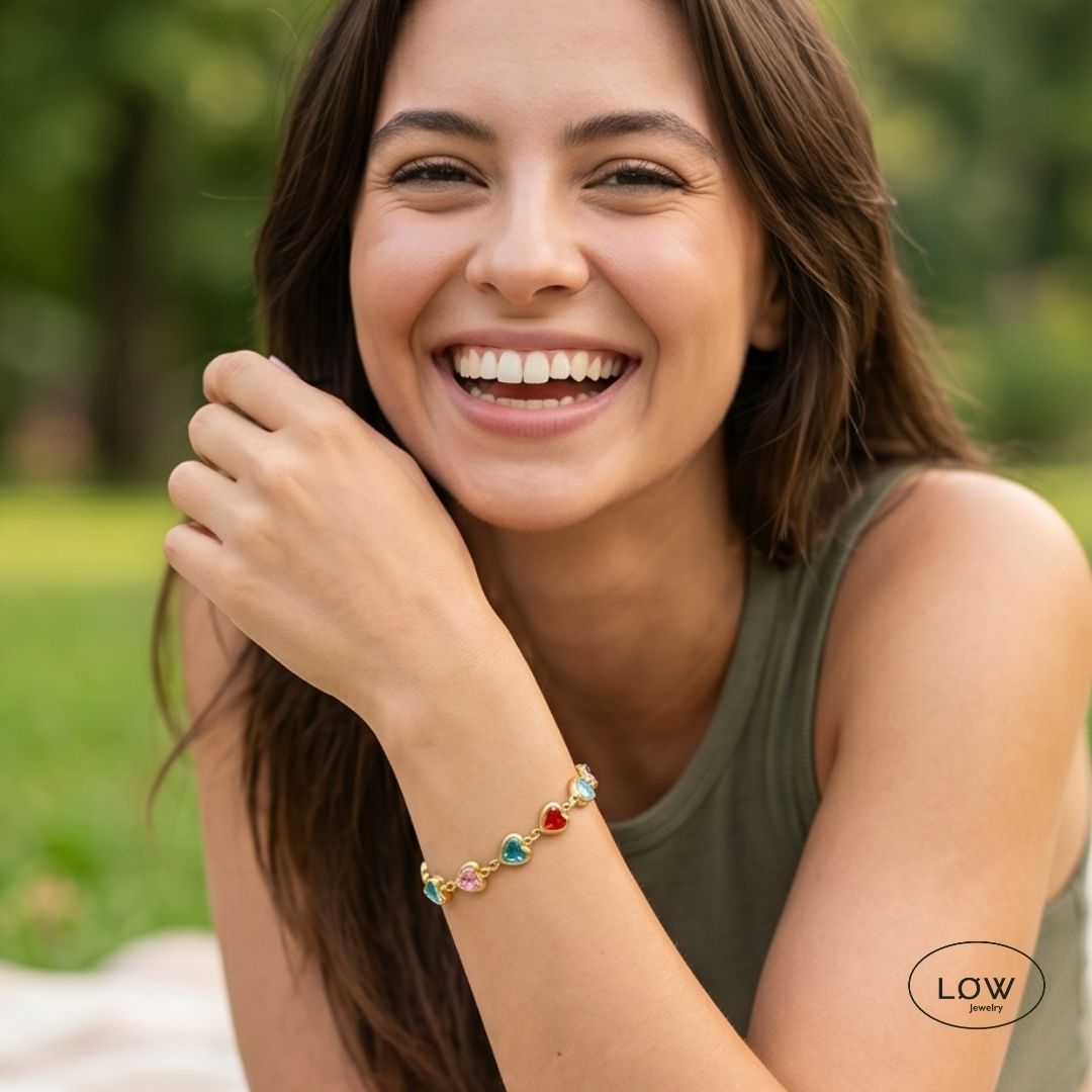 Multi Color Glass Heart Bracelet – flerfarget hjertearmbånd