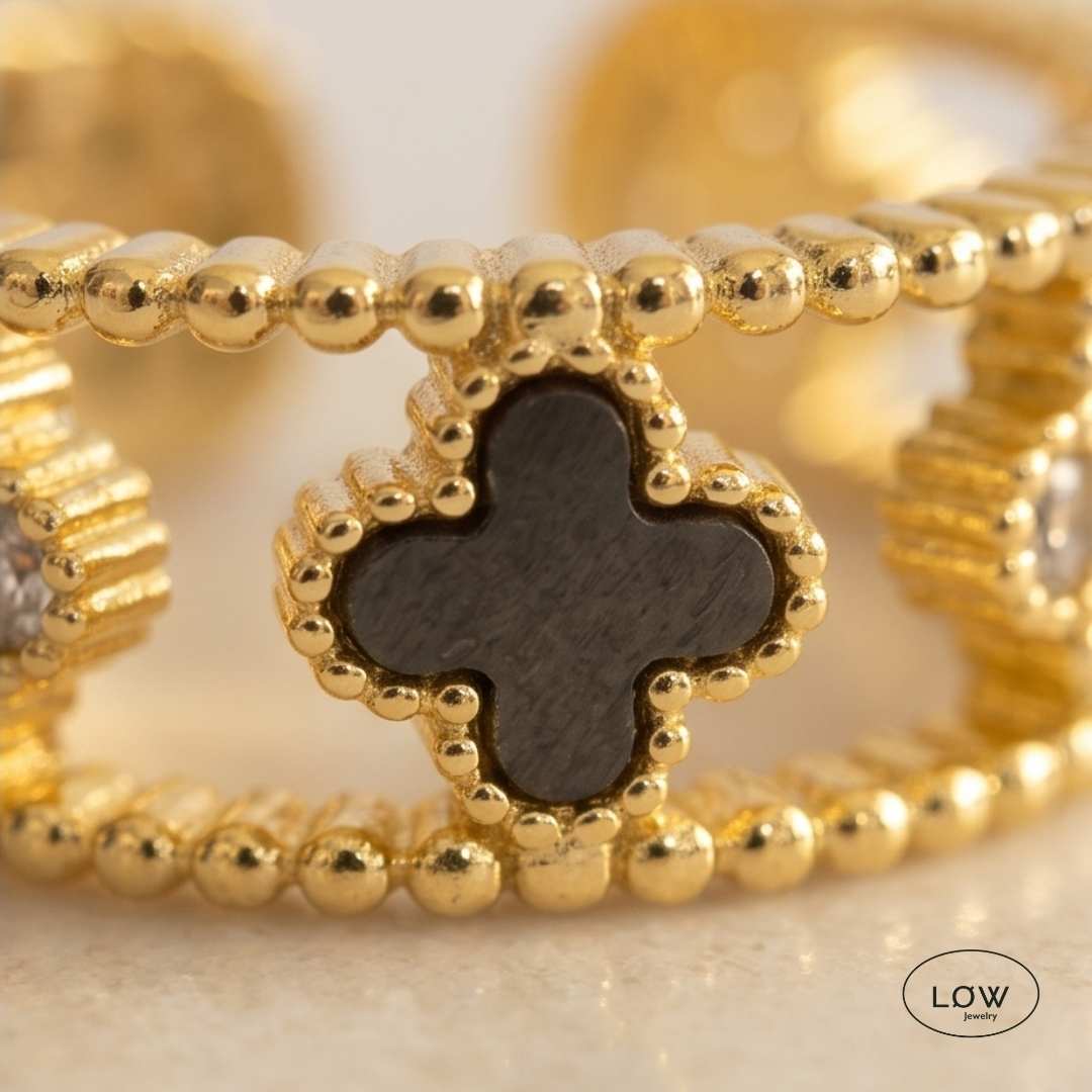 Open Ring Vintage Clove fra LØW Jewelry justerbare ring med firkløver