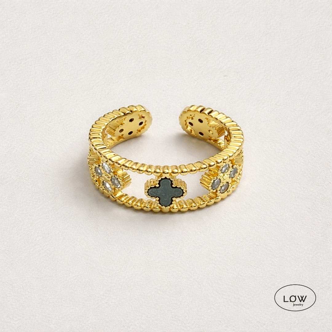 Open Ring Vintage Clove fra LØW Jewelry justerbare ring med firkløver