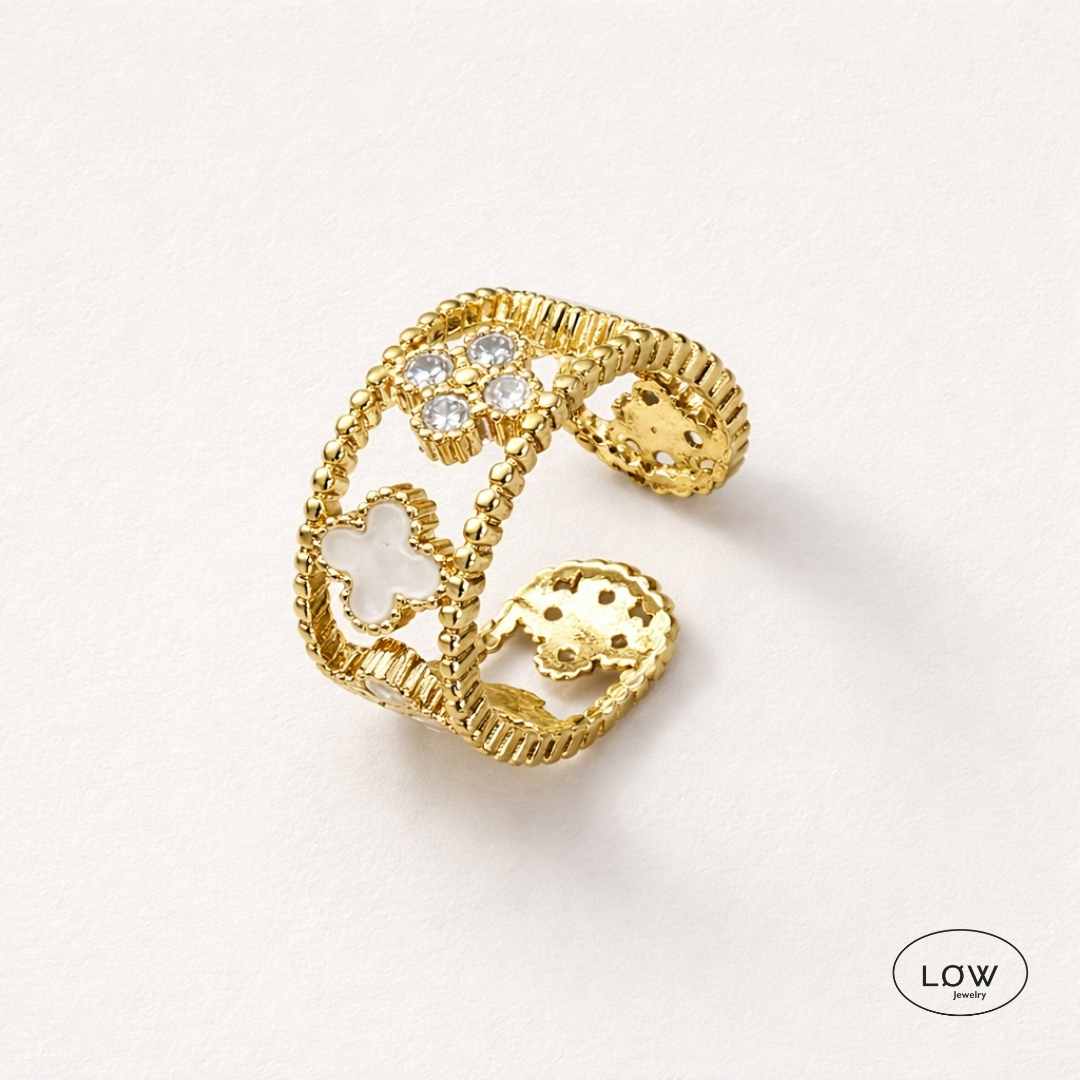 Open Ring Vintage Clove fra LØW Jewelry justerbare ring med firkløver