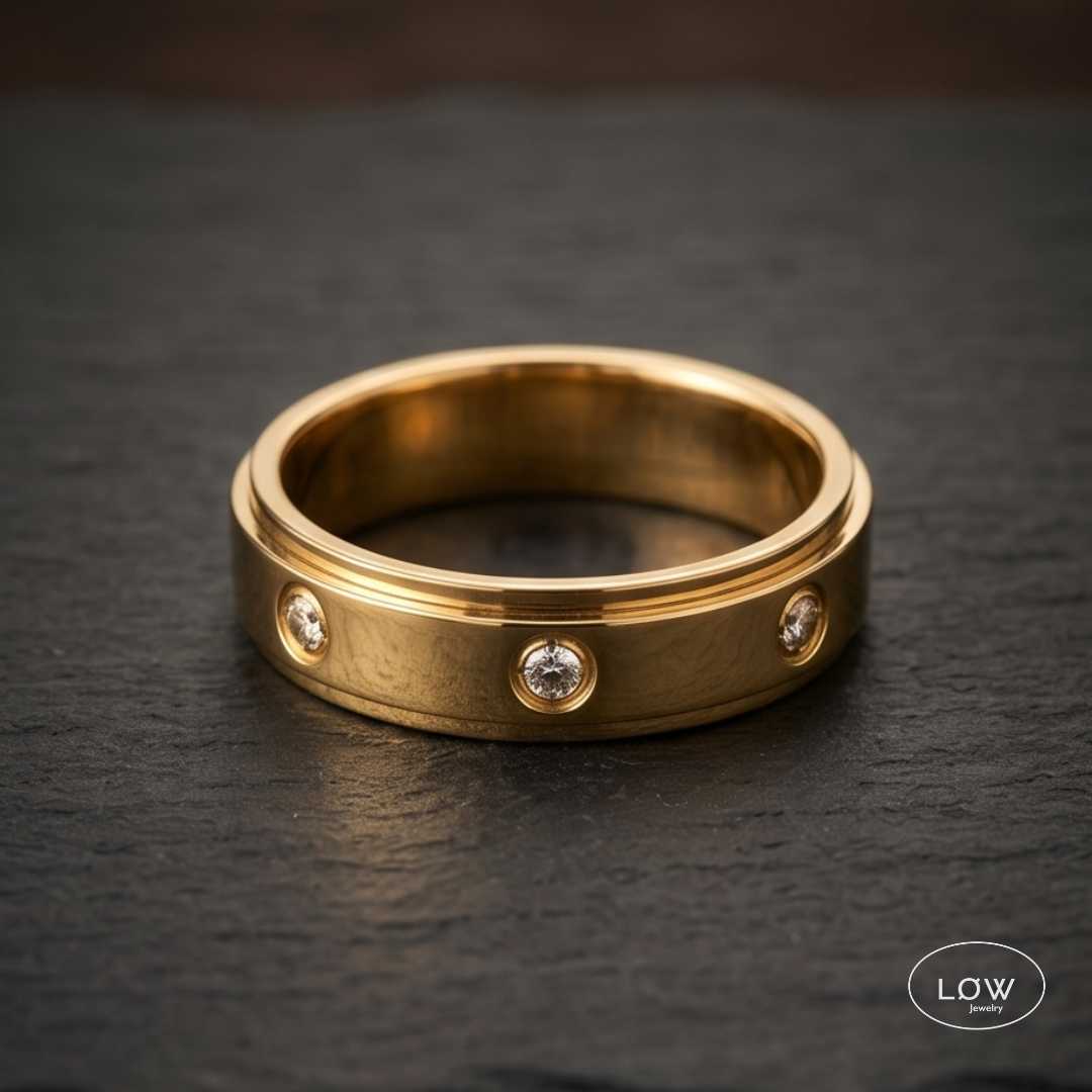Gold Orbit Stress Ring, firdgetspinner strassring som spinner rundt med zircon stener LØW Jewelry