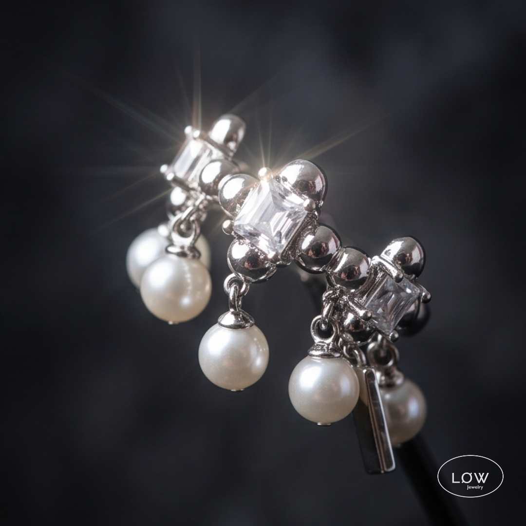 Pearl Charm Dangle Open Ring justerbar charms ring LØW Jewelry