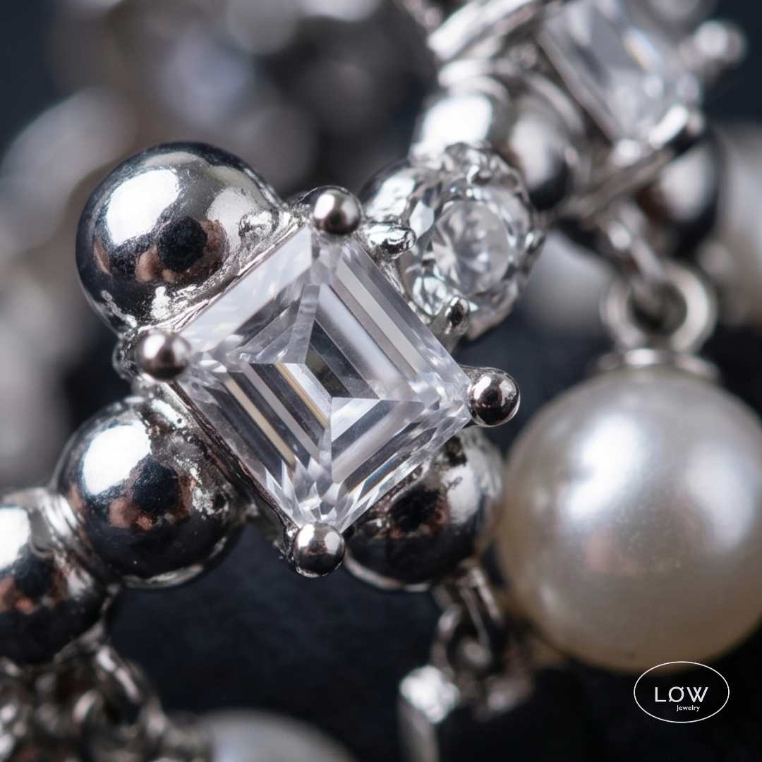 Pearl Charm Dangle Open Ring justerbar charms ring LØW Jewelry