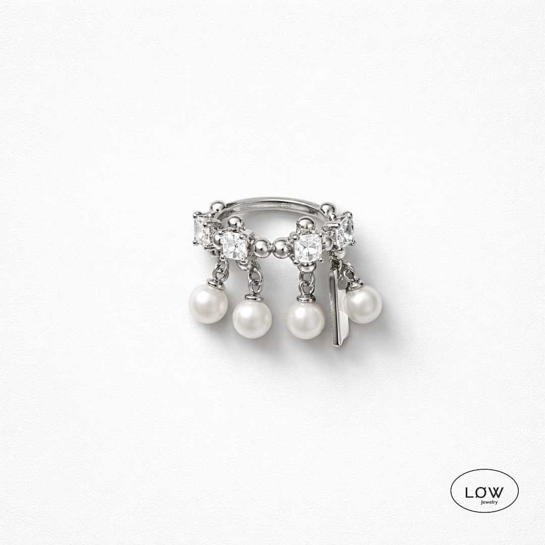 Pearl Charm Dangle Open Ring justerbar charms ring LØW Jewelry