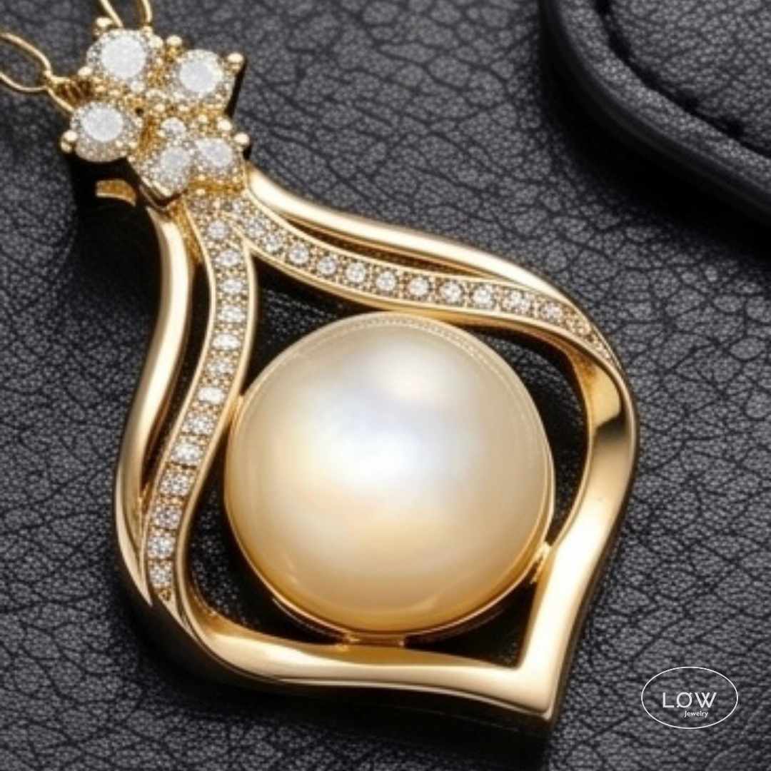Smykke Pearl Halo Necklace Gold halssmykke LØW Jewelry