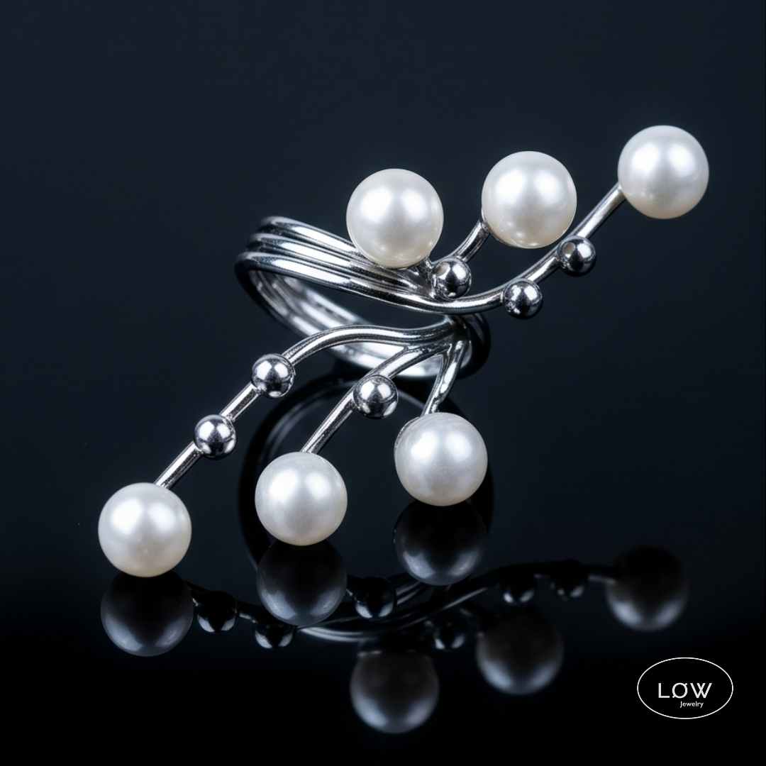 Pearl Statement Open Ring justerbare ring med parler LØW Jewelry