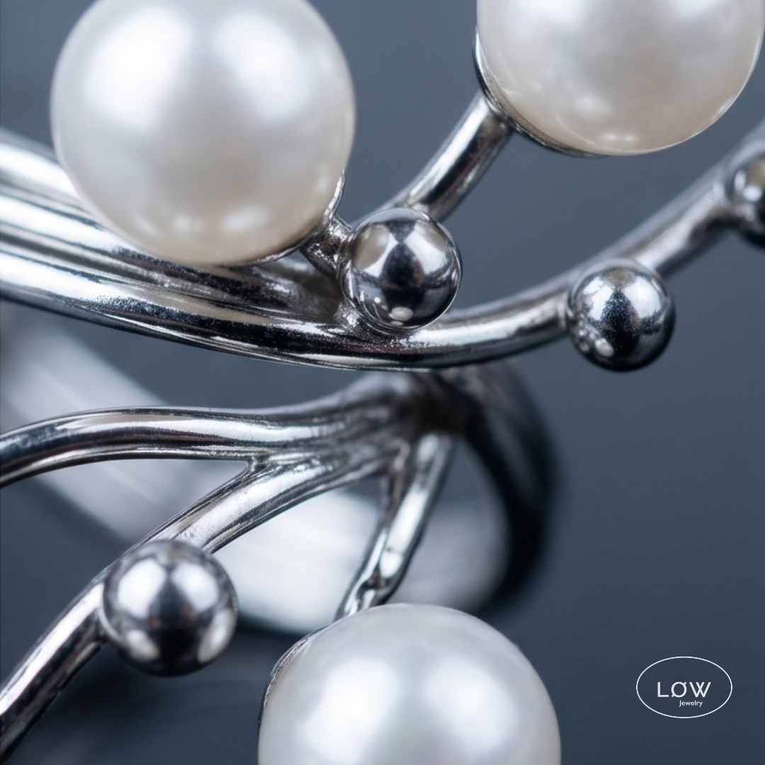Pearl Statement Open Ring justerbare ring med parler LØW Jewelry
