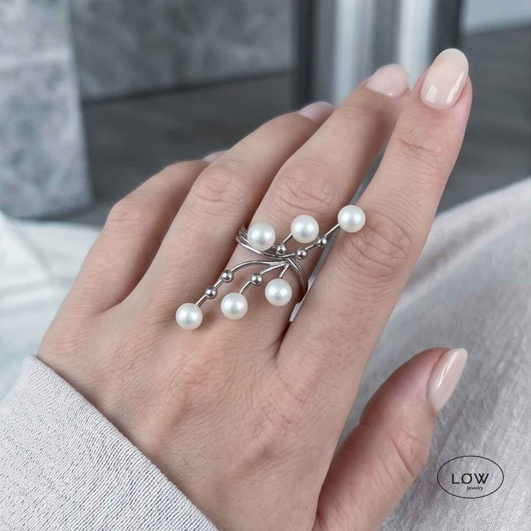 Pearl Statement Open Ring justerbare ring med parler LØW Jewelry