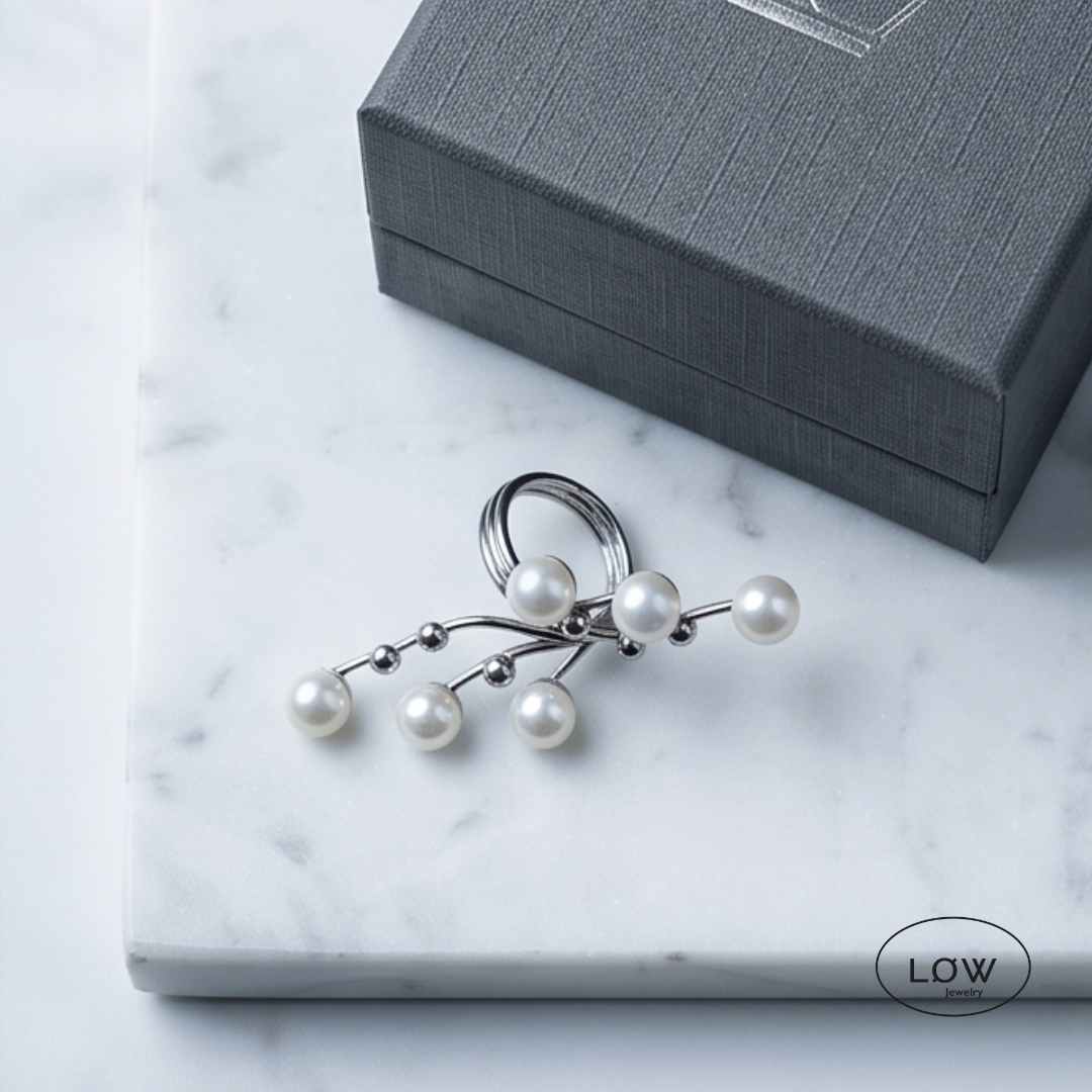 Pearl Statement Open Ring justerbare ring med parler LØW Jewelry