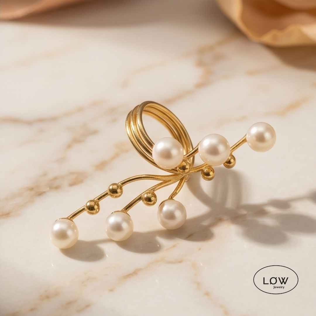 open ring justerbar ring Gold Pearl Statement Open Ring LØW Jewelry
