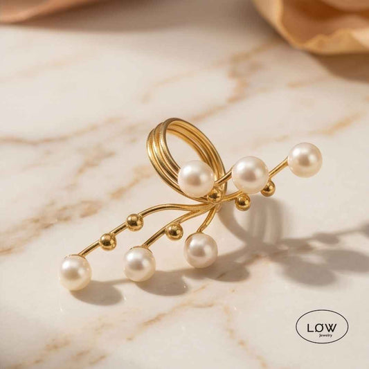 open ring justerbar ring Gold Pearl Statement Open Ring LØW Jewelry