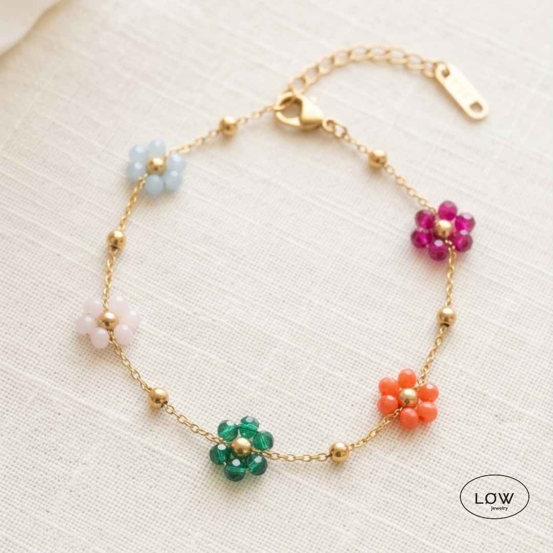 Armbånd Pearl Flower Bracelet  armbånd rustfritt stål belagt med 18K gull med perler LØW Jewelry