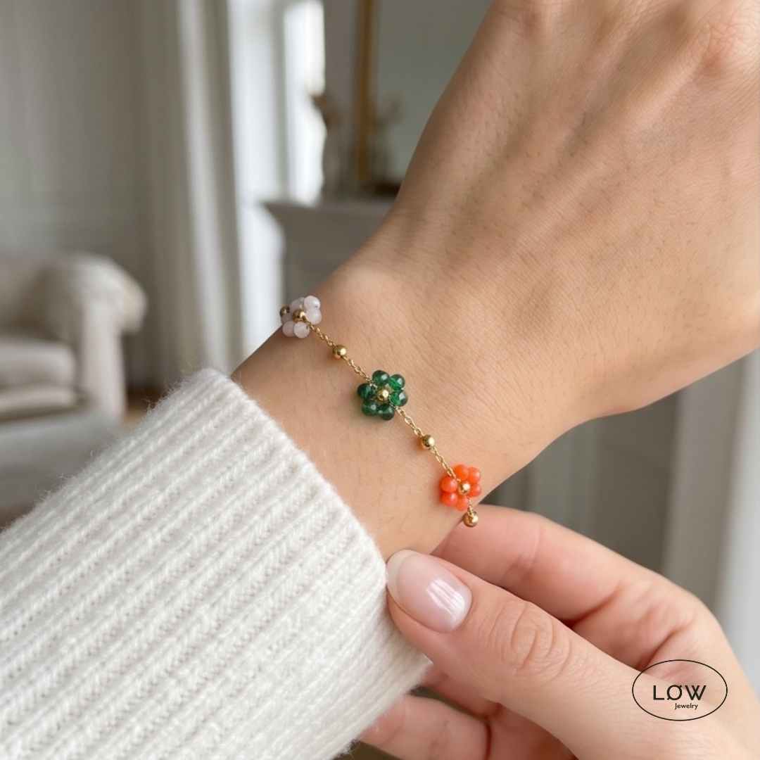 Armbånd Pearl Flower Bracelet  armbånd rustfritt stål belagt med 18K gull med perler LØW Jewelry