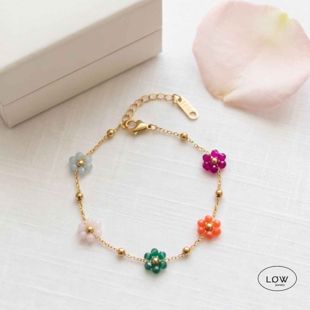 Armbånd Pearl Flower Bracelet  armbånd rustfritt stål belagt med 18K gull med perler LØW Jewelry
