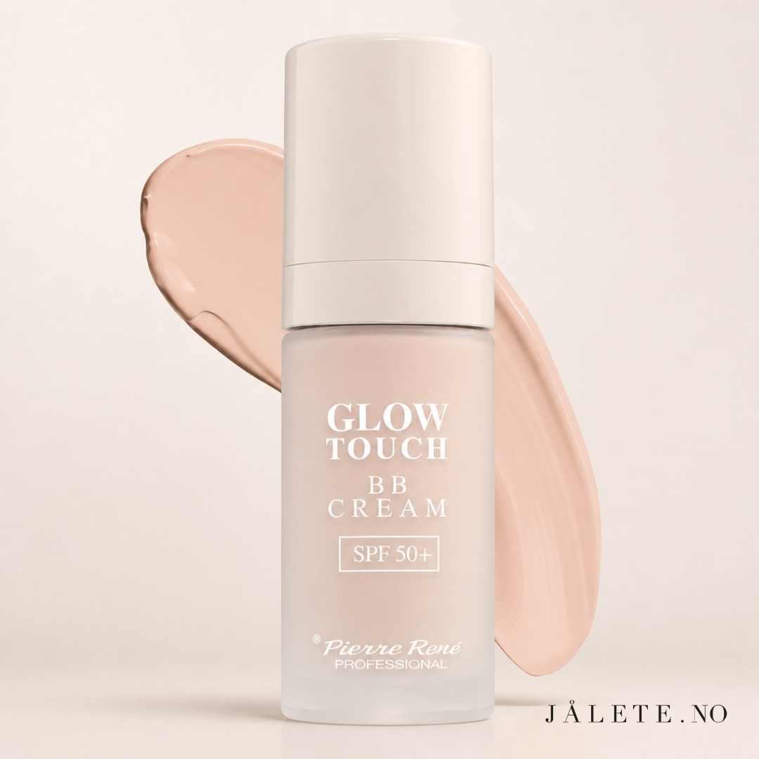 Pierre René Glow Touch BB Cream SPF 50 gir lett dekkevne, jevnere hudtone og naturlig glød. Vegansk, ikke-komedogen og i tre nyanser.