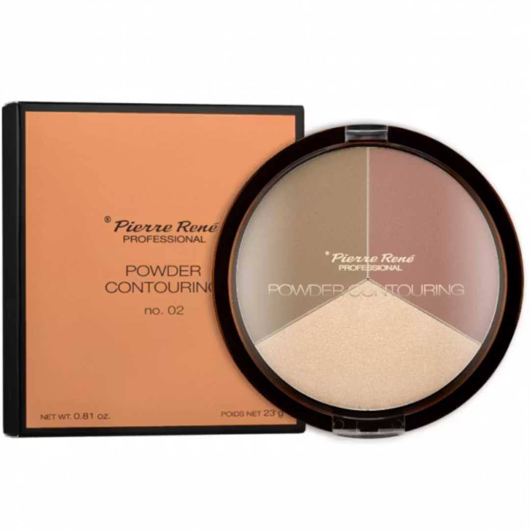 Pierre René Powder Contouring No. 02 – bronzer, blush og highlighter i én palett