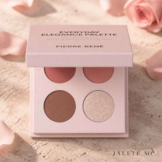 Pierre René Everyday Elegance Palette Rose med to matte blush, bronzer og highlighter. En kompakt palett til ansikt og øyne med byggbare nyanser.