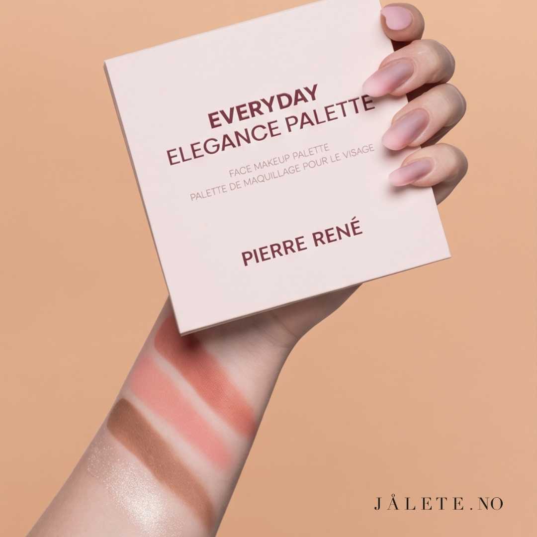 Pierre René Everyday Elegance Palette Rose med to matte blush, bronzer og highlighter. En kompakt palett til ansikt og øyne med byggbare nyanser.