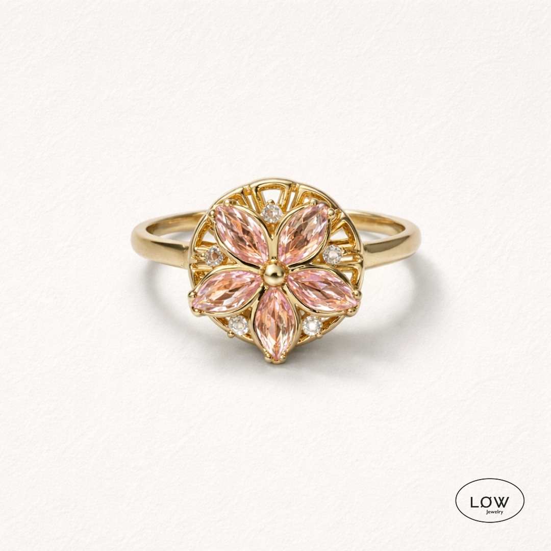 Pink Flower Spinner Ring Gold fra LØW Jewelry fidget stressring open ring