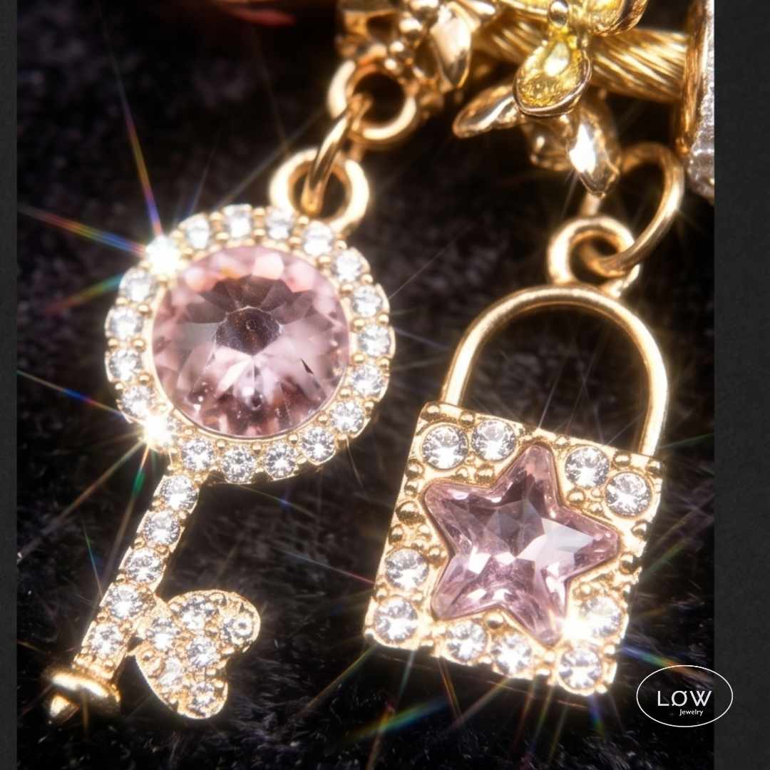 Pink Luxe Charms Bracelet Gold | Charms armbånd gull ferdig fylt charms armbånd LØW Jewelry