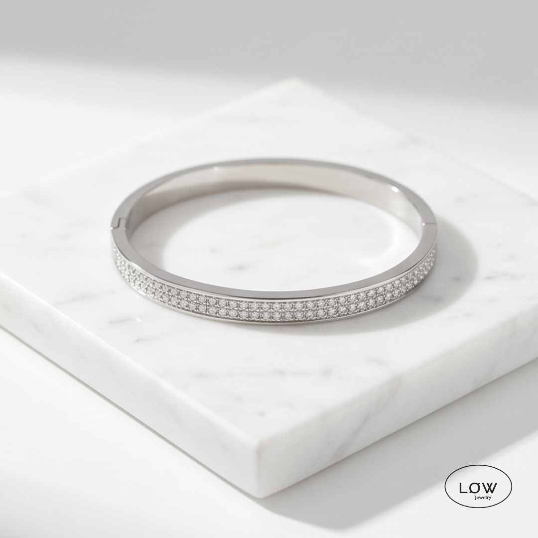 Radiant Double Zircon Click Bracelet Silver LØW Jewelry armbånd med zircon
